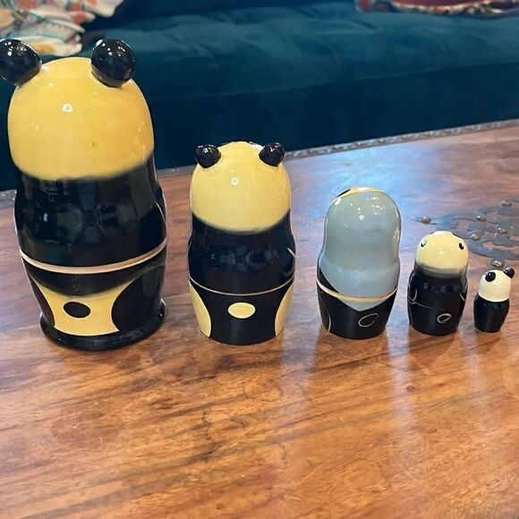 Russian Hand-painted Panda Family Wood Nesting Dolls! - Picture 6 of 6